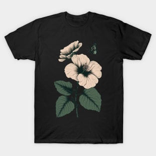 Sage Green Hibiscus Flower Butterfly Aesthetic Floral Plant T-Shirt